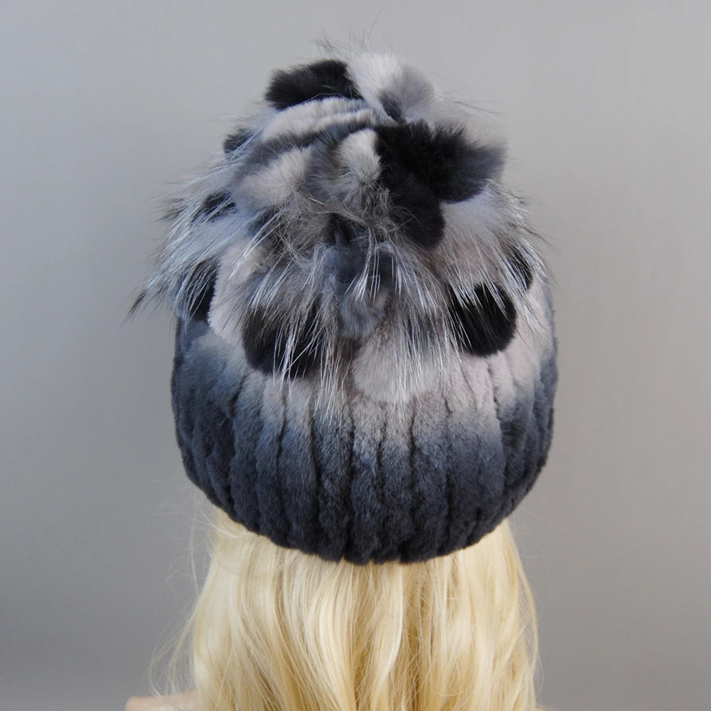 Women Fur Hat For Winter Handmade Natural Rex Rabbit Fox Fur Cap Russian Female Fur Headgear Warm Beanies Cap 241214