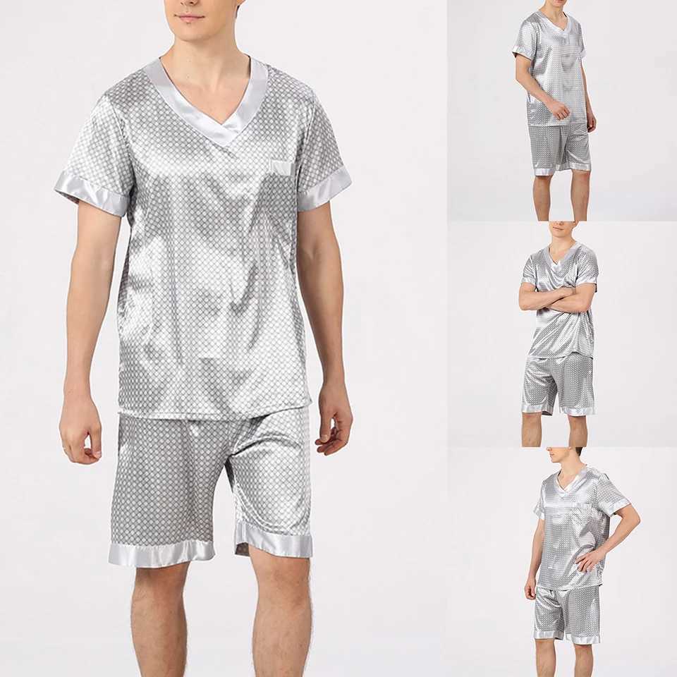 Comfortable mens pajamas simulate silk satin lightweight breathable pajamas with classic evening dress style W241221