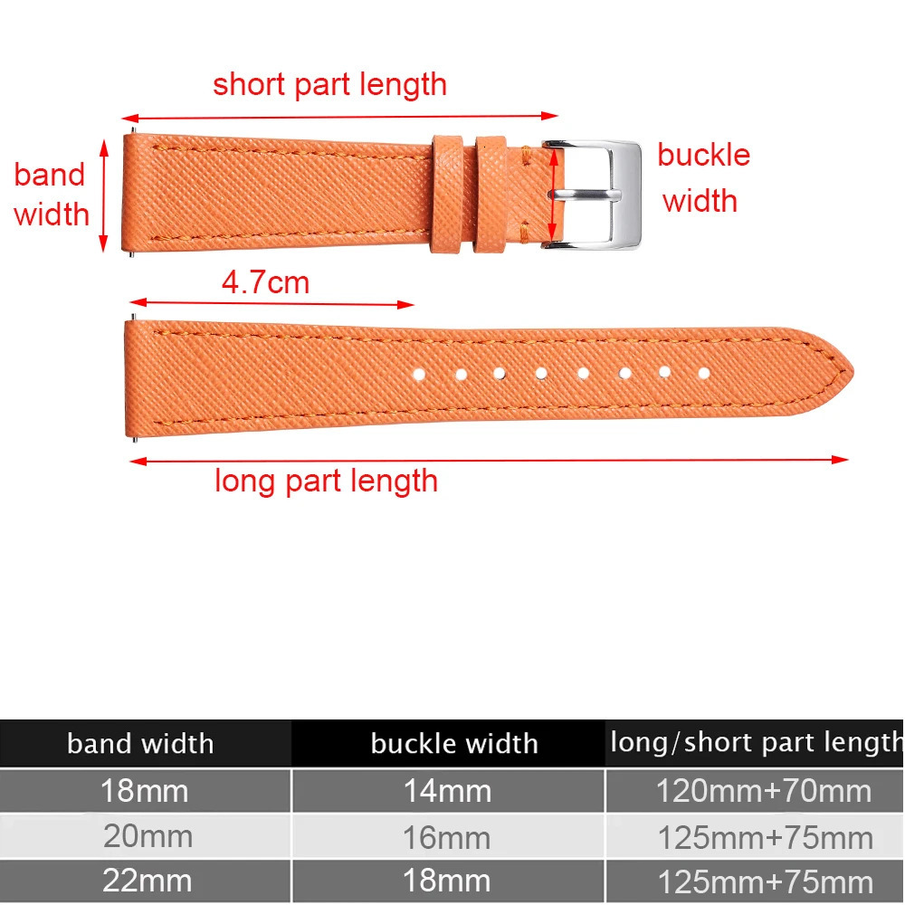 Quick Release Tapered Saffiano Leather Watch Strap 18mm 20mm 22mm Slim Watch Bands For Men Women Replacement Watchbands 241220