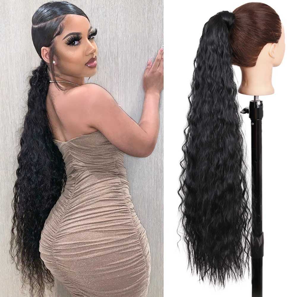 Long Corn Wavy Ponytail Hair Extensions Hairpiece Natural Synthetic Wrap Around Clip In Pony Tail Fake Hair Black Brown ForWomenXJ241221