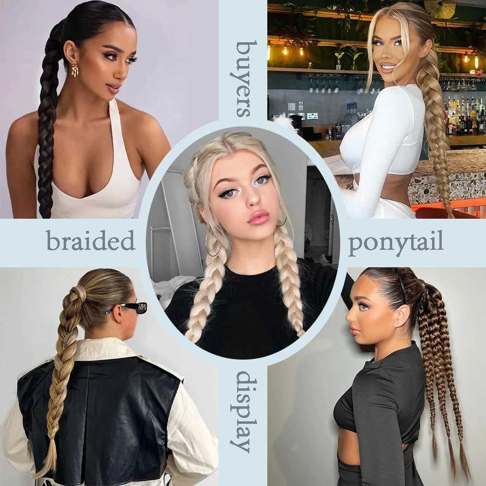 Synthetic Long Twist Braid Ponytail Extensions With Rubber Band 24 Inch Boxing Braided Hair Extensions For Women Daily UseXJ241221