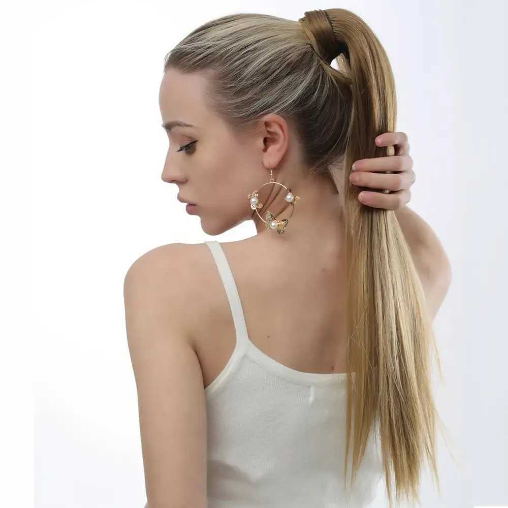 22Inch Straight Ponytail Hair Synthetic Extensions Heat Resistant Hair Wrap Around Pony Hairpiece for Women Daily UseXJ241221