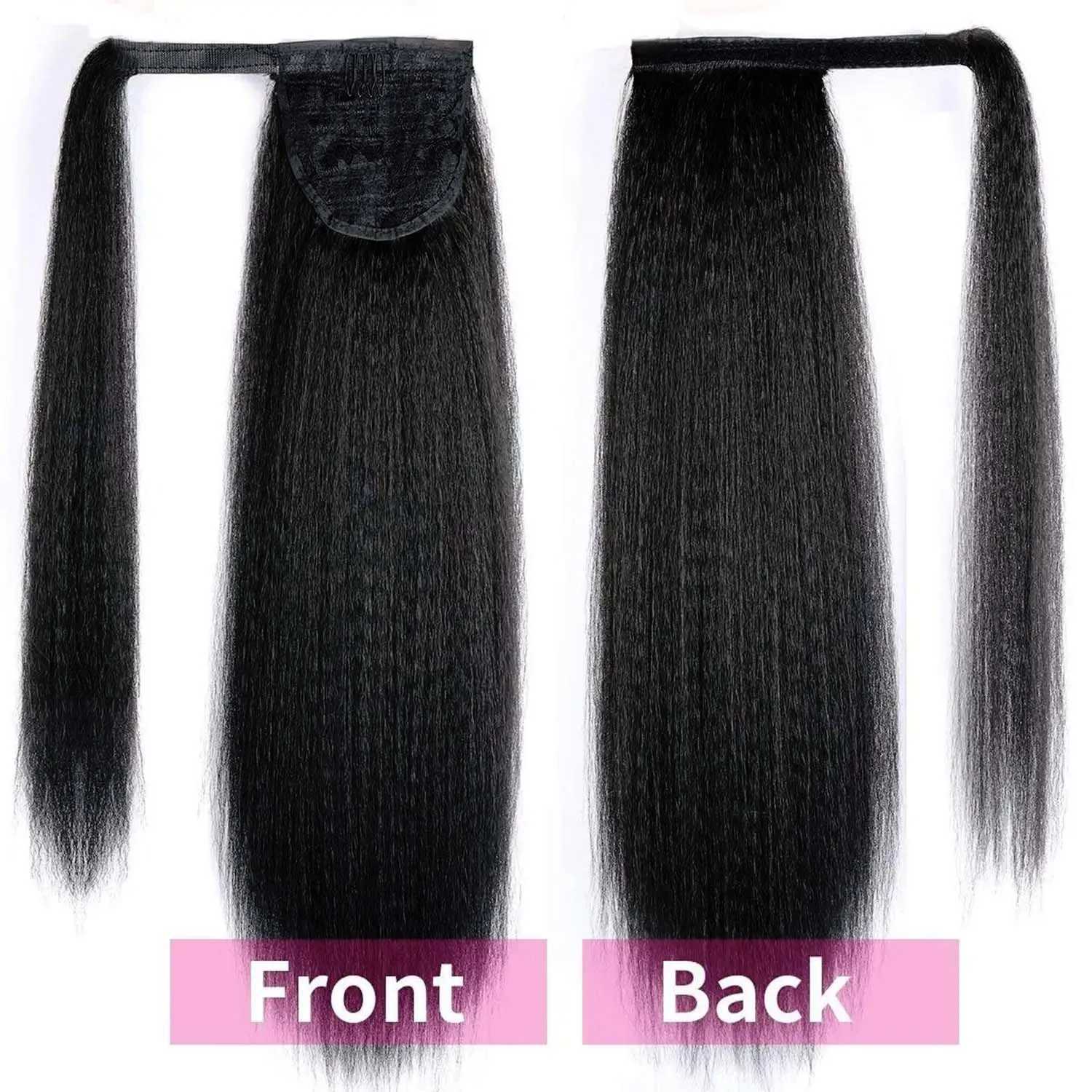 Synthetic Black Long Ponytail Extensions Wrap Around Yaki Straight Ponytail Soft Clip in Hair Extension Heat Resistant HairpieceXJ241221
