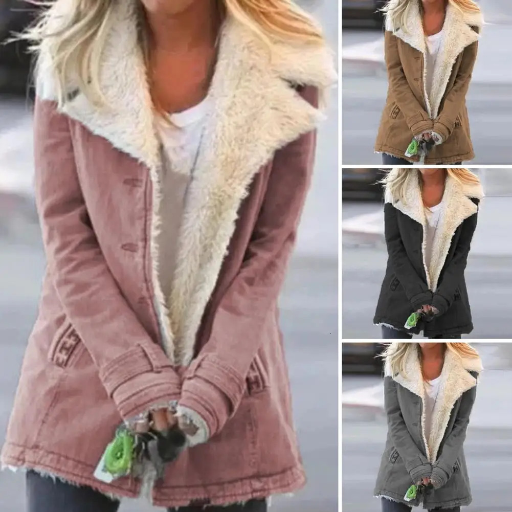 Autumn And Winter Womens Fashion Denim Jacket Plus Velvet Warm Long-sleeved Jacket Thicker Motorcycle Lapels Coat 241217