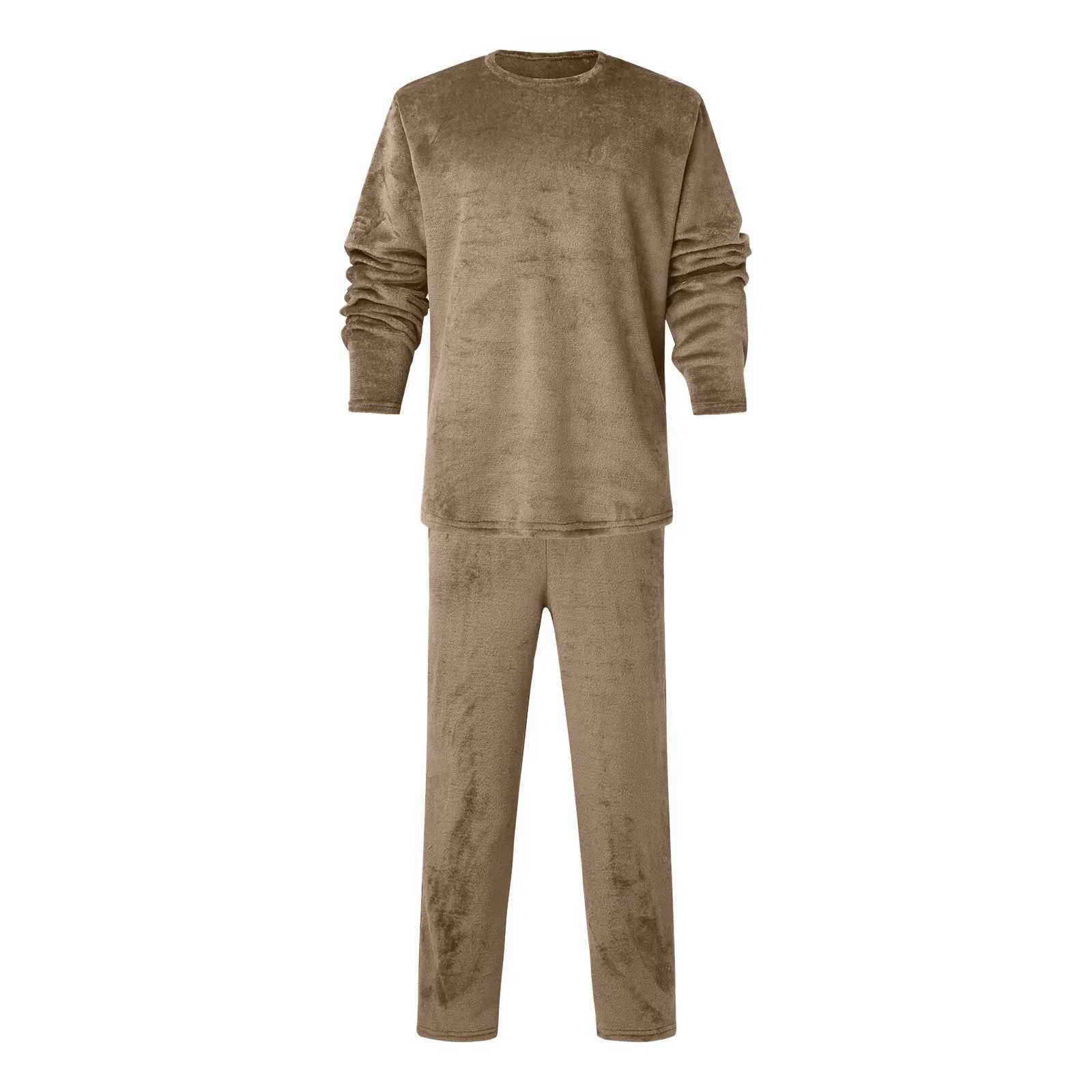 Mens Autumn Warm Coral Velvet Pajama Set Solid Color Pajama Wool 2-piece Set Long Sleeve Zipper Top+Pants Set W241221