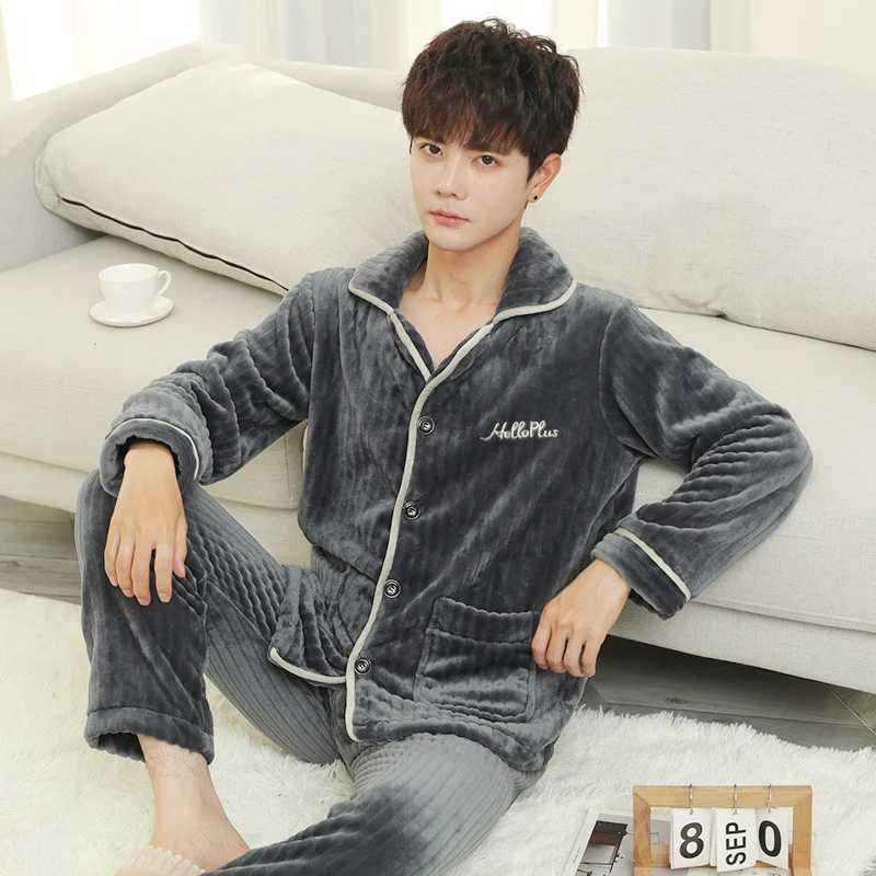 Mens Winter Thick Flannel Plus Plush Warm Sleepwear 3XL Casual and Comfortable High Quality Soft Slip Sleepwear Set Home Clothing W241221