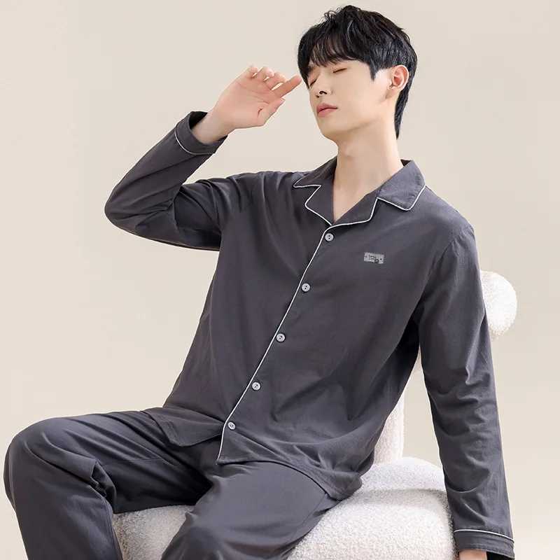 High quality 100% pure cotton mens sleepwear set for autumn and winter comfortable and warm soft spandex mens spring long sved sleepwear W241221