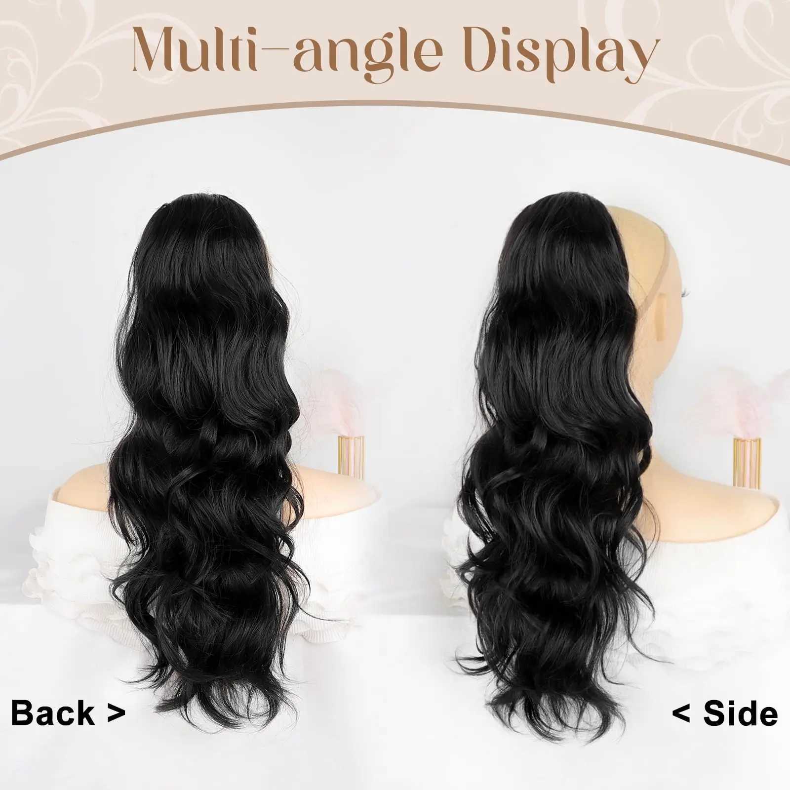Synthetic Ponytail ExtensionDrawstring Ponytail Hair Extensions Black Long Curly Wave Ponytail For WomenXJ241221