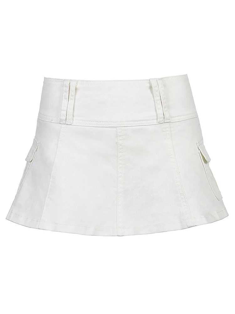Sweetown White A Line Y2K Denim Shorts Skirts Womens Black Side Pocket Casual Cargo Jean Skirt Simple Preppy Tennis OutfitsXJ241221