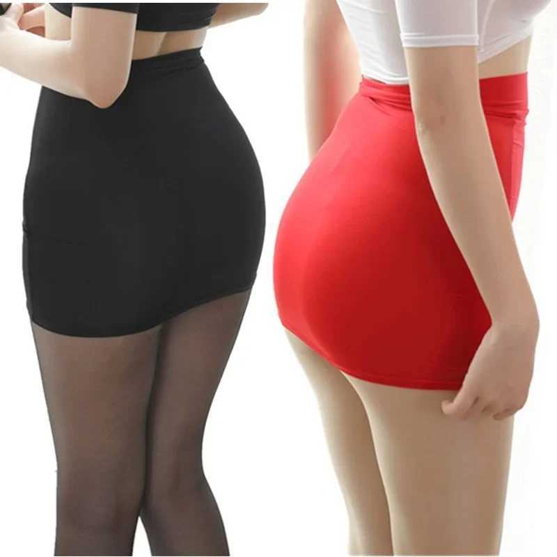 Elastic Wrap Mini Skirt for Women High Wiast Sexy Short White Black Long Tight Silk Pencil Skirts See Through Nightwear ClubwearXJ241221