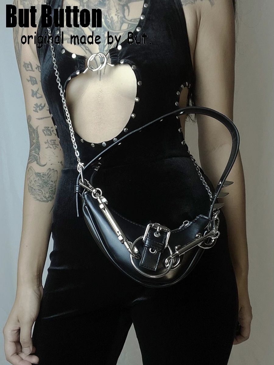 Y2k Girl Haruku Rivet Spike Gothic One Shoulder Handbag Womens Tote Dark Punk Rock Japanese Heavy Industry Ring Bag