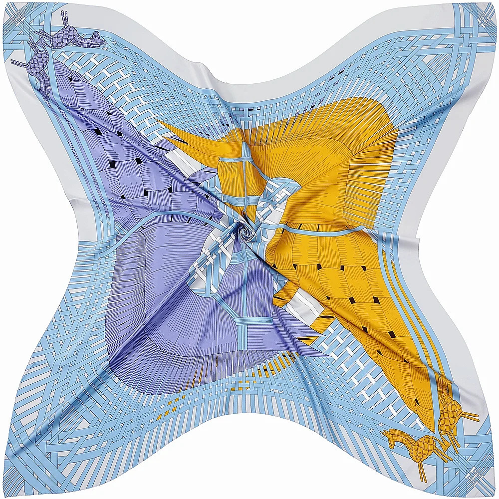 POBING Silk Scarf Womens Horsehead Printed Stone Square Scarf Packaging Large Bandage Kerchie Headscarf Womens Silk Fountain 130CM 241219