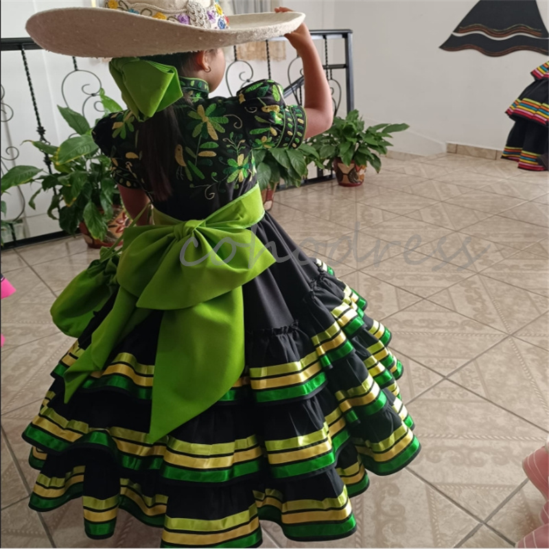 Green Mexican Flower Girls Dress Embroidery Birthday Dress Mariachi Kid Pageant Party A Line Mariach First Holy Communion Dress Caramuza 2025 Short Sl