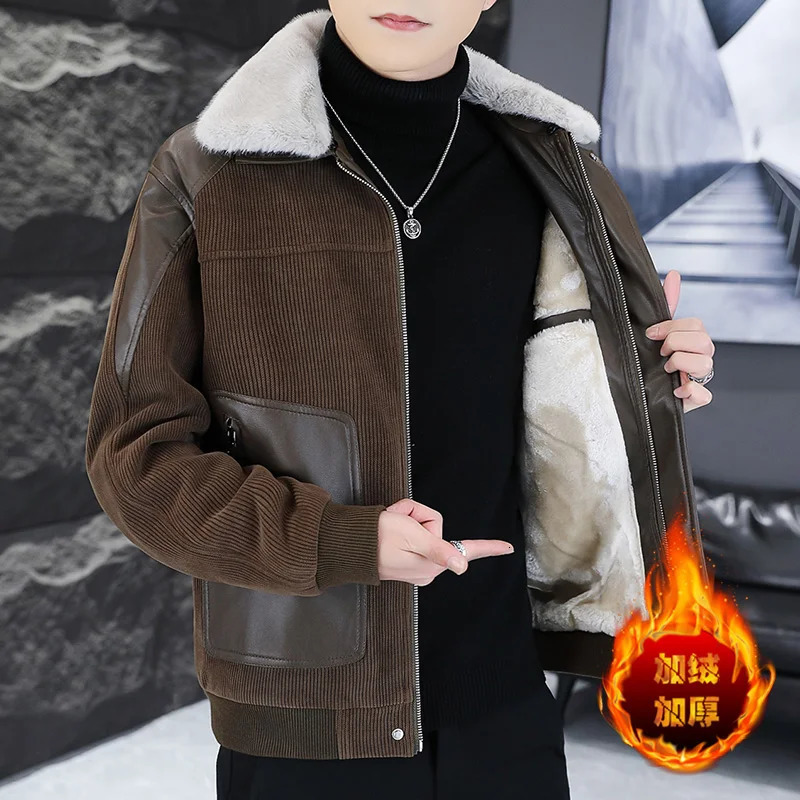 High Quality Winter Mens Thicken Fleece Jackets Casual Fur Collar Warm Plush Coat Streetwear Slim Fit Windproof Top Parkas 241216