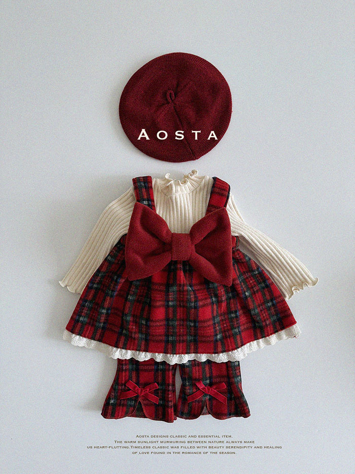 Girls' Korean Version Baby Set Thick 2024 Winter Clothing Children's Big Bow And Velvet Suspender Top F12.21-37.8