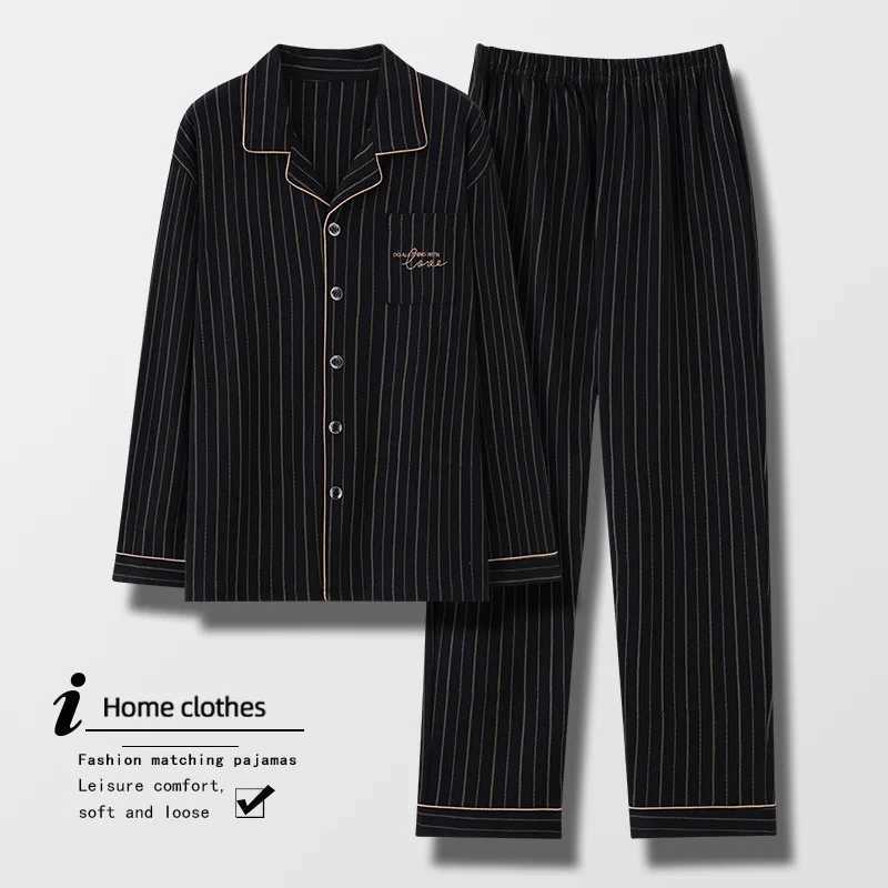 High quality 100% cotton pajama set for mens spring and autumn long sved mens casual wear autumn and winter large-sized Spwear Gents W241221