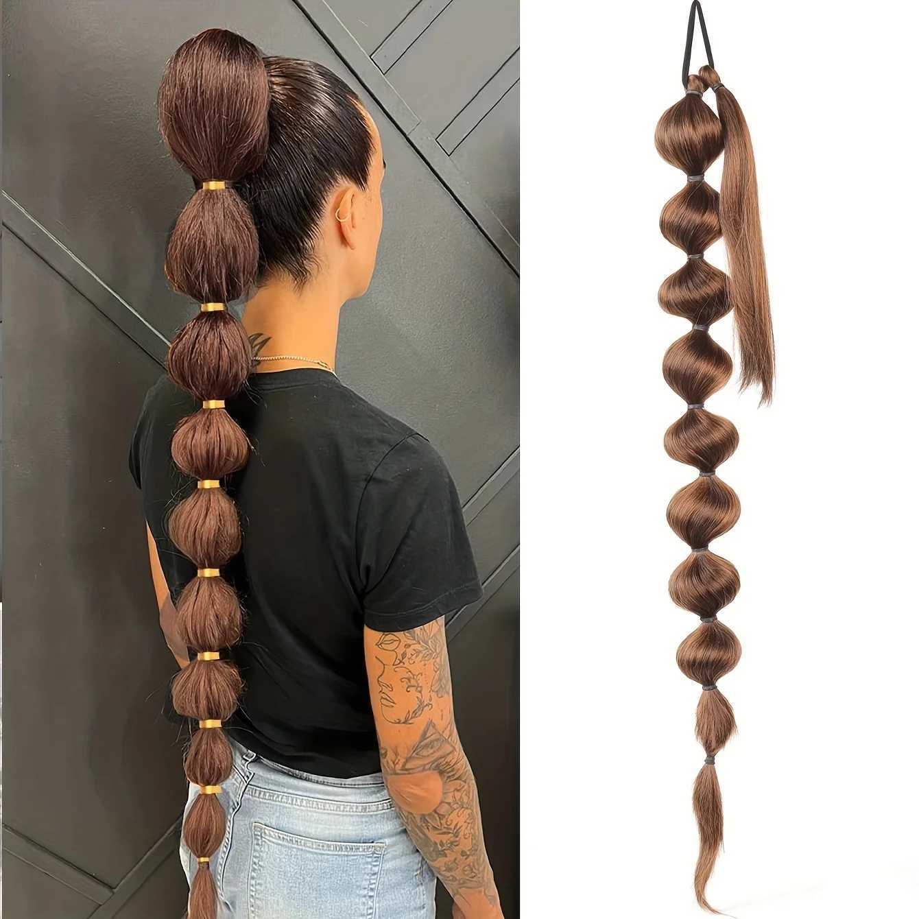Synthetic African Fluffy Ponytail Hair Extensions-Extended Long Braid with Bubble Ponytail for Voluminous Look Hair AccessoriesXJ241221