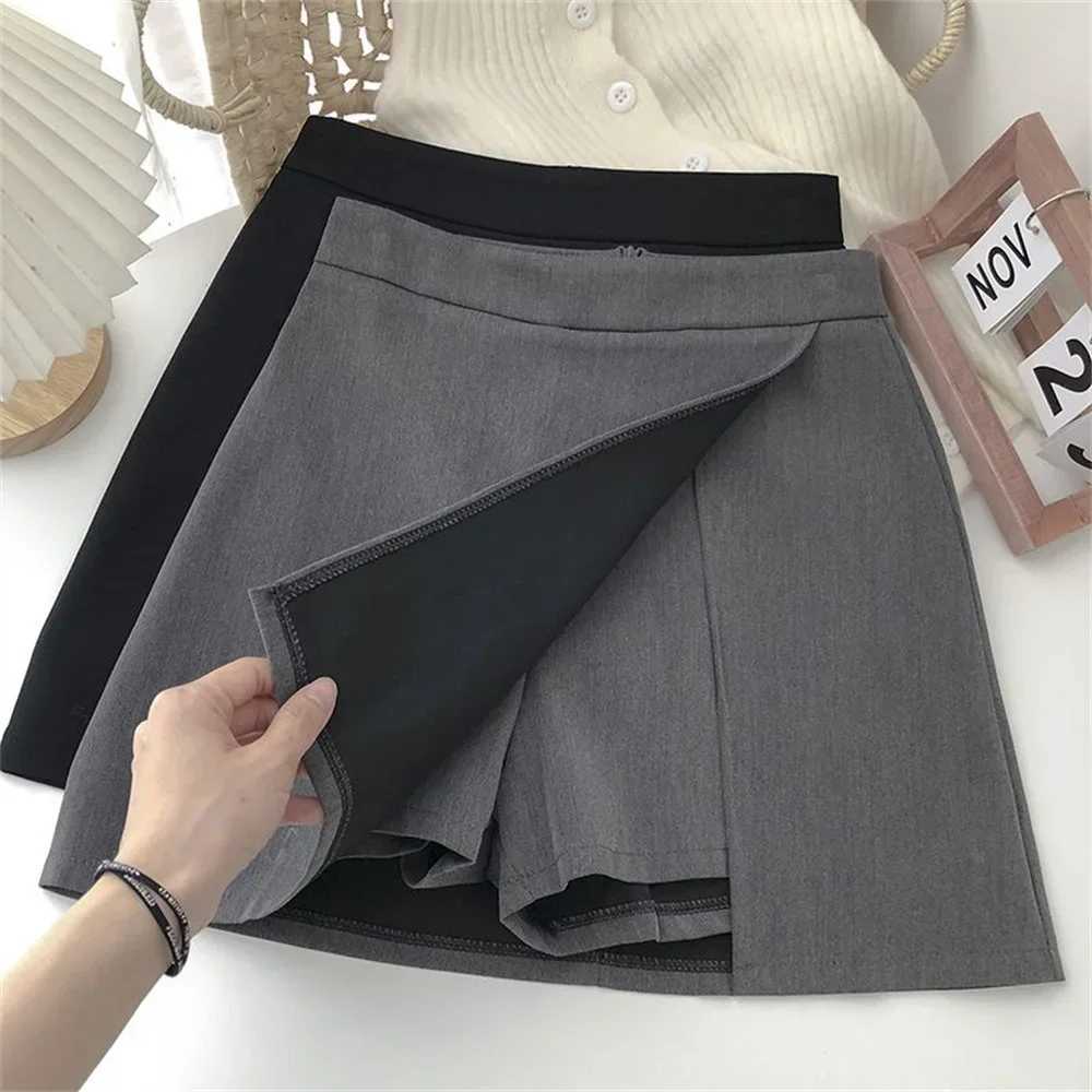 Korean Fashion Zipper All Matched Shorts Skirts vintage for women 2024 Black Grey Irregular Skirt A-line Women High Waist SkirtXJ241221