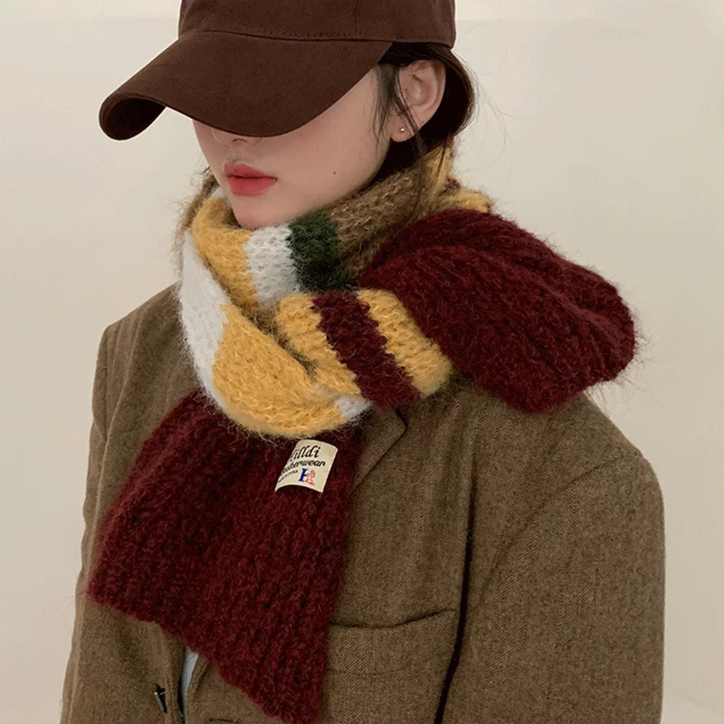 Scarf Man women Winter Warm Wool knitted Scarf Womens Fashion Colour Blocking Striped Thick Warm Scarf Shawl Wrap 241220