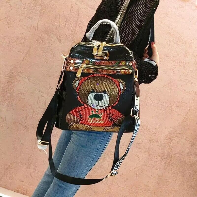 Women Fashion High Quality Women's Large Capacity Dia Bear Pattern Ladies Brand Backpack Bags Mochila Mujer