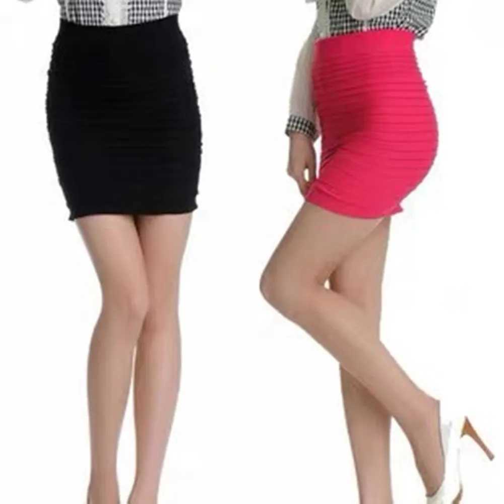 New Summer Elastic Pleated Skirt for Women Girls Solid Color High Waist Bodycon Skirts Sexy Mini Short Pencil Skirts FashionXJ241221
