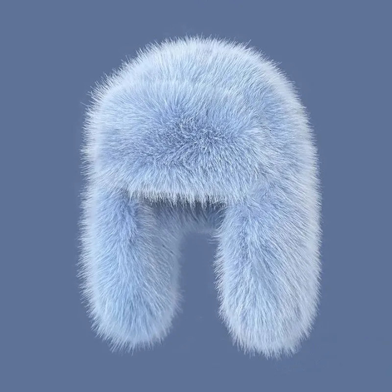 Winter faux mink plush hat for womens outdoor bicycles Lei Feng hat thick windproof earmuffs warm hat 241220