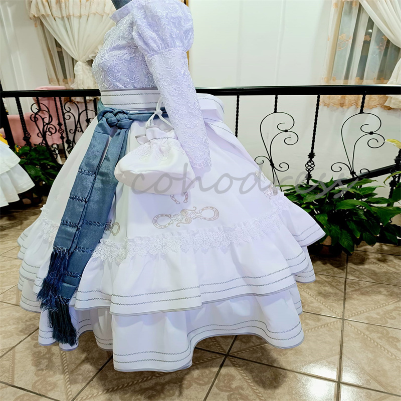 Mexican Princess Flower Girls Dress A Line Long Sleeve Lace Birthday Dress Mariachi Kid Embroidery Pageant Party Gown First Holy Communion Dress Caram