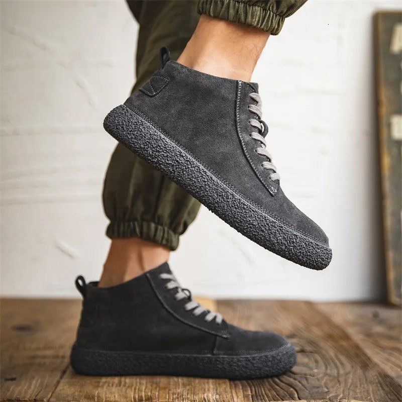 Mens high top casual shoes breathable er shoes suede leather shoes business office shoes mens driving mocha casino plush 241213