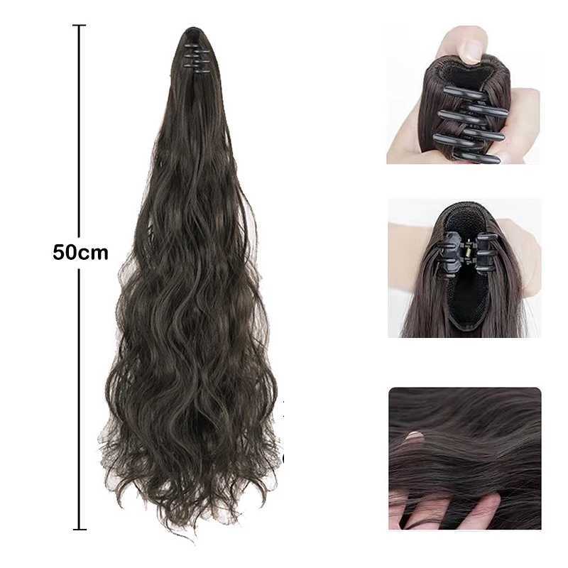 20Inch Synthetic Long Wave Curly Claw Clip in Ponytail Hair Extension Ponytail Hairpiece for WomenXJ241221