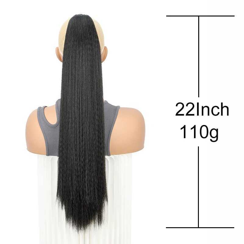 22Inch Synthetic Afro Long Straight Ponytail Hair Extension Yaki Drawstring Wrap Clip Hair Black Hairpiece for WomenXJ241221