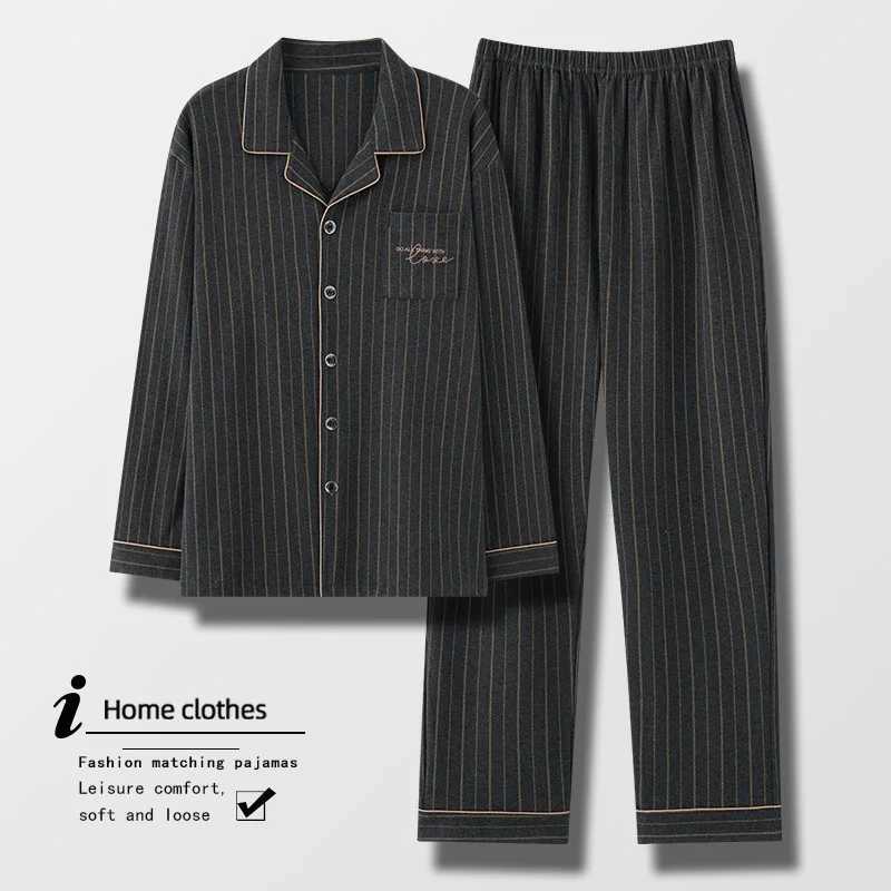High quality 100% cotton pajama set for mens spring and autumn long sved mens casual wear autumn and winter large-sized Spwear Gents W241221
