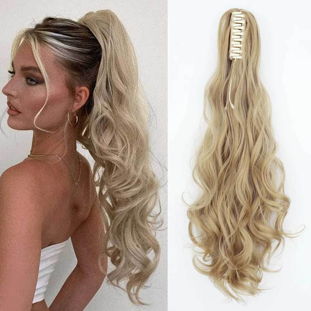Synthetic 24Inch Long Wavy Claw Clip On Ponytail Hair Extension Blonde Ponytail Extension For Women Pony Tail Hair HairpieceXJ241221