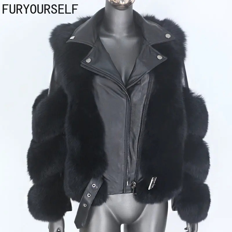 FURYOURSELF Warm Real Fur Coat Vest Winter Jacket Women Natural Fox Genuine Leather Outerwear Detachable Locomotive 241216