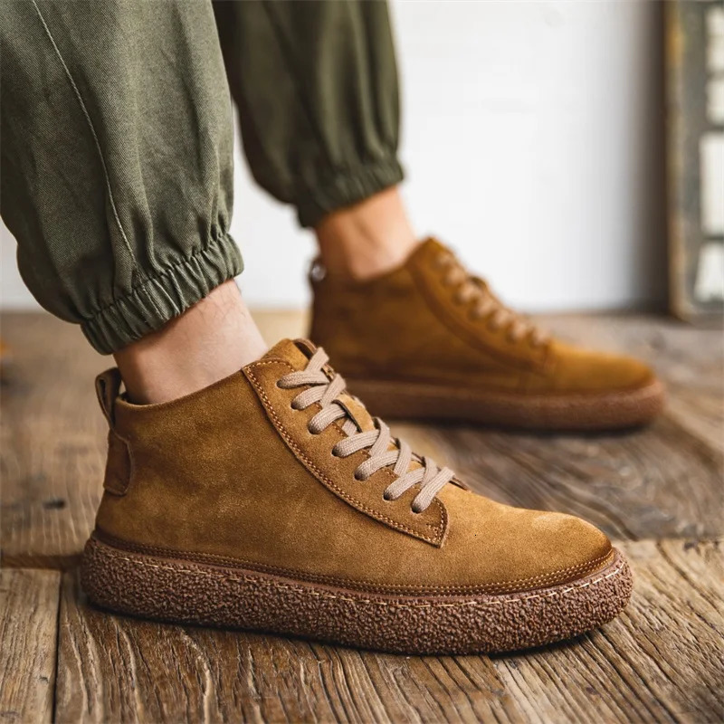 Mens high top casual shoes breathable er shoes suede leather shoes business office shoes mens driving mocha casino plush 241213