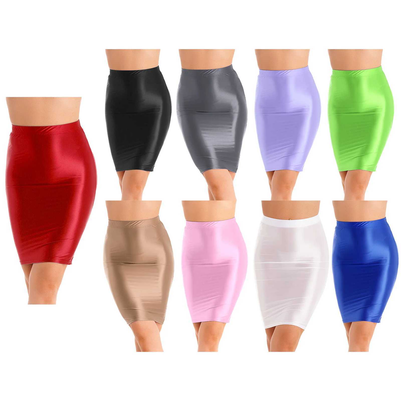 Womens Glossy Sexy Mini Skirt High Waist Pencil Bodycon Skirts Stretchy Shiny Short Dress for Club Pole Dance Party Show ComeXJ241221