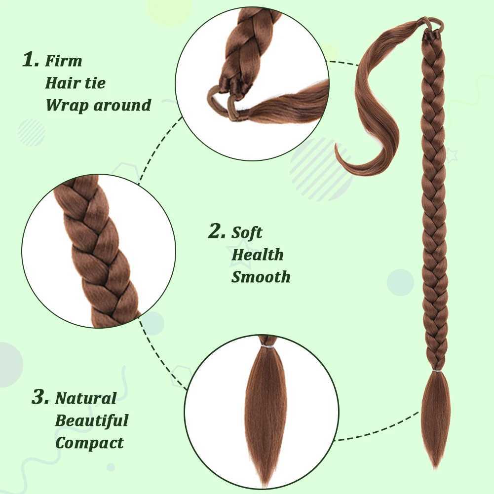Long DIY Braided Ponytail Extension With Hair Tie Straight Wrap Around Synthetic Hair ExtensionsXJ241221