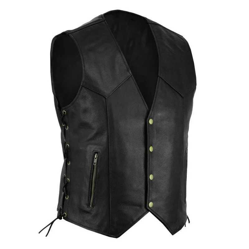 Men Fashion Leather Vest New Motorcycle Fleet Punk Leather Vest Coat European and American Style Handsome Blazer Vest CoatsXJ241221