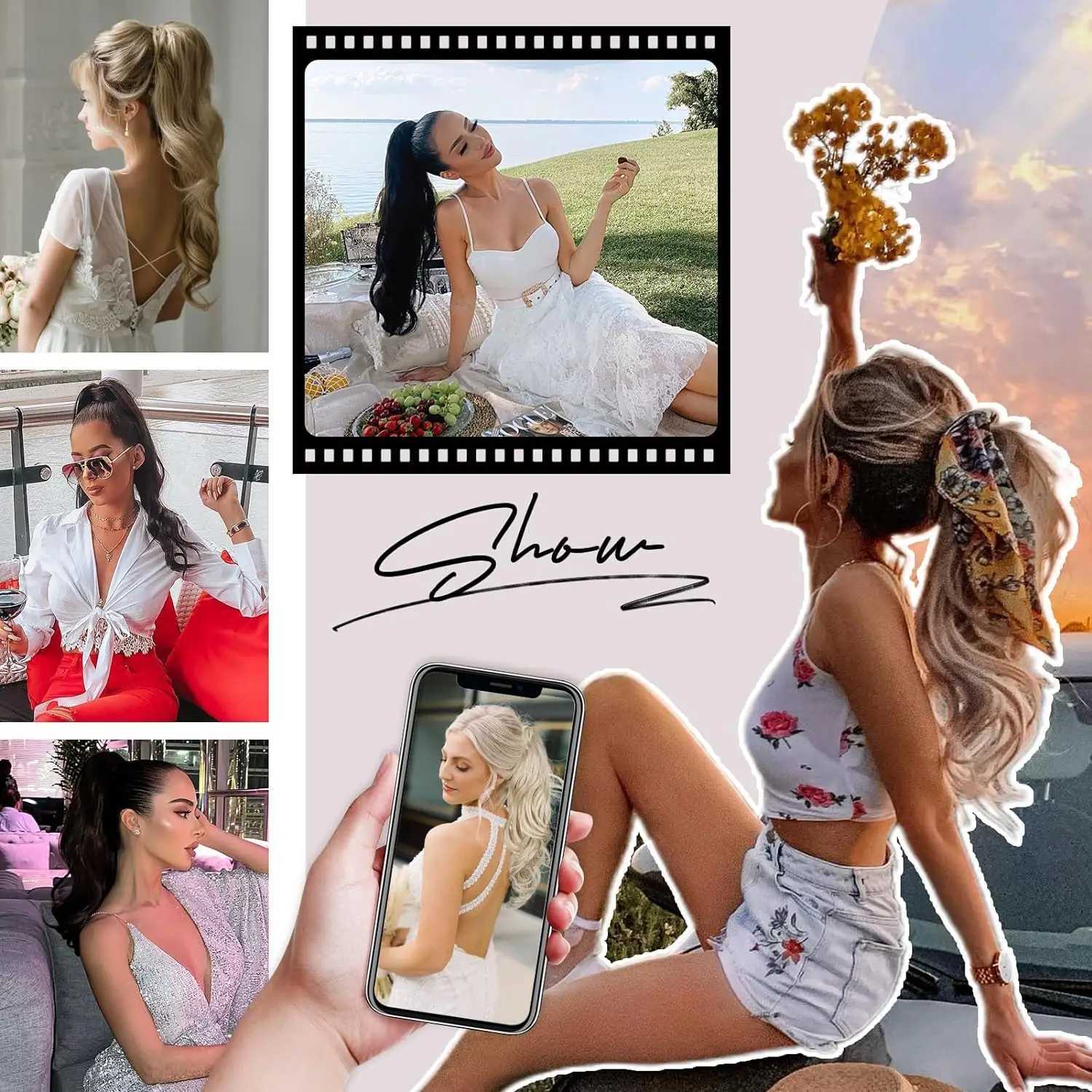 25 Ponytail Extensions Flexible Wrap Around Ponytail Hair Extensions Platinum Long Wavy Synthetic Ponytail for Women Party UseXJ241221