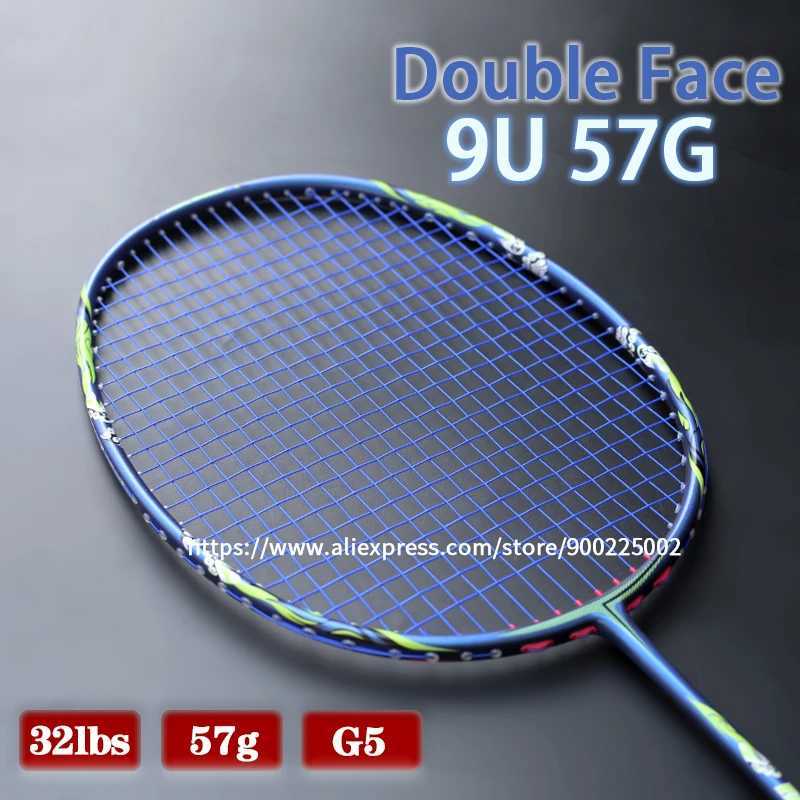Ulralight 9U 57G carbon fiber badminton racket with pocket strings professional racket maximum tension 32lbs G5 pad high-speedW241221