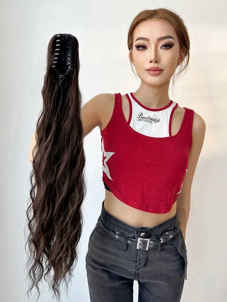 Synthetic New Style 26 inch Curly Wave Straight Clip Hairpin Long Ponytail For Women Multicolor Claw Ponytail ExtensionXJ241221
