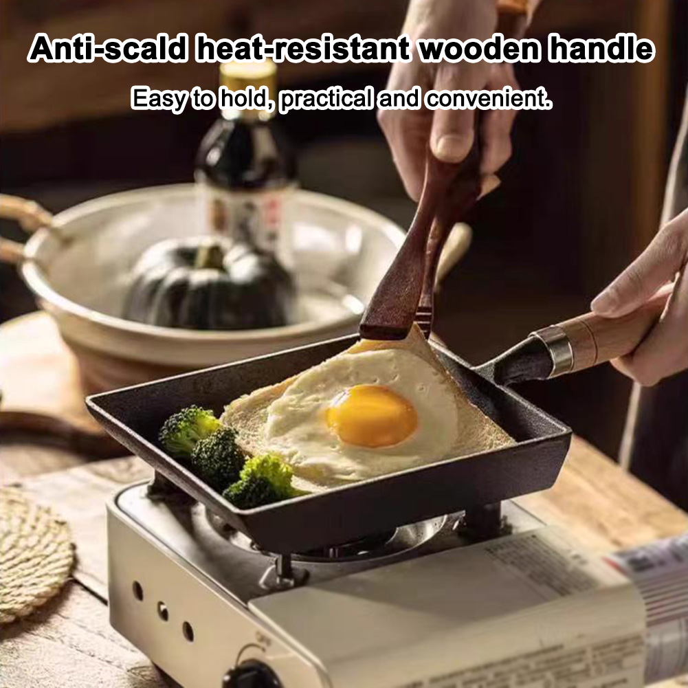 Non Stick Egg Pan Cast Iron Pan Non Scald Versatile Frying Pan with Oil Brush And Shovel Omelette Pan for Camping Picnic