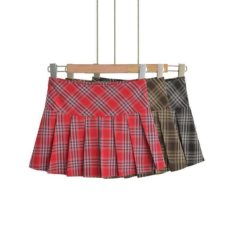 Mini Skirts For Woman Korean Fashion Red Plaid Skirts Women Y2k Clothes Cute Short Skirts Harajuku Vintage Pleated Skirts PreppyXJ241221