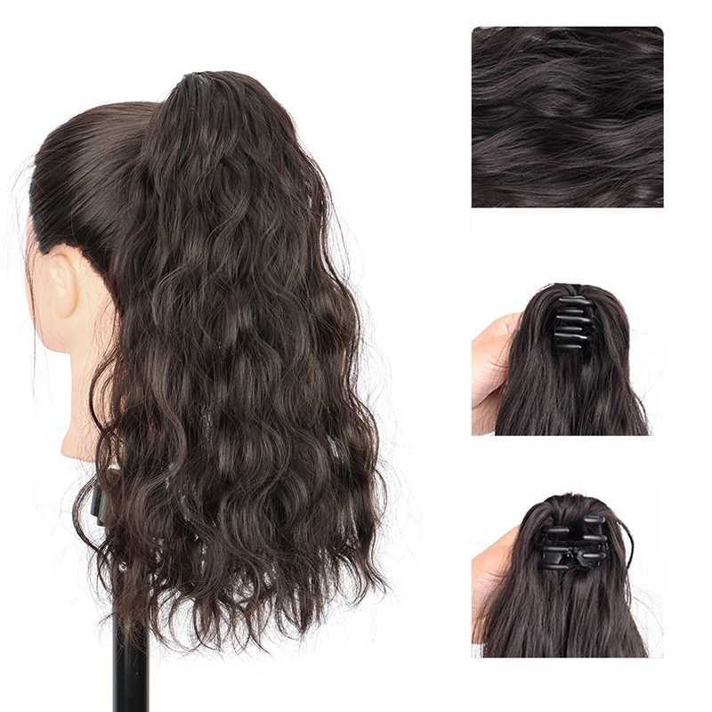 16Inch Synthetic Short Wavy Curly Ponytail Claw Clip in Hair Extension Black Brown Hairpiece for WomenXJ241221