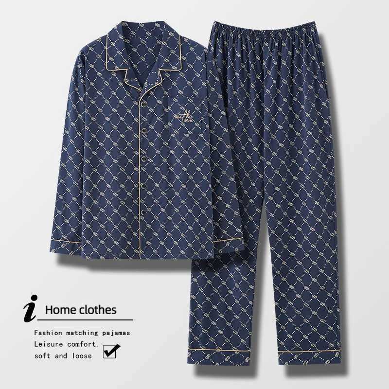High quality 100% cotton pajama set for mens spring and autumn long sved mens casual wear autumn and winter large-sized Spwear Gents W241221