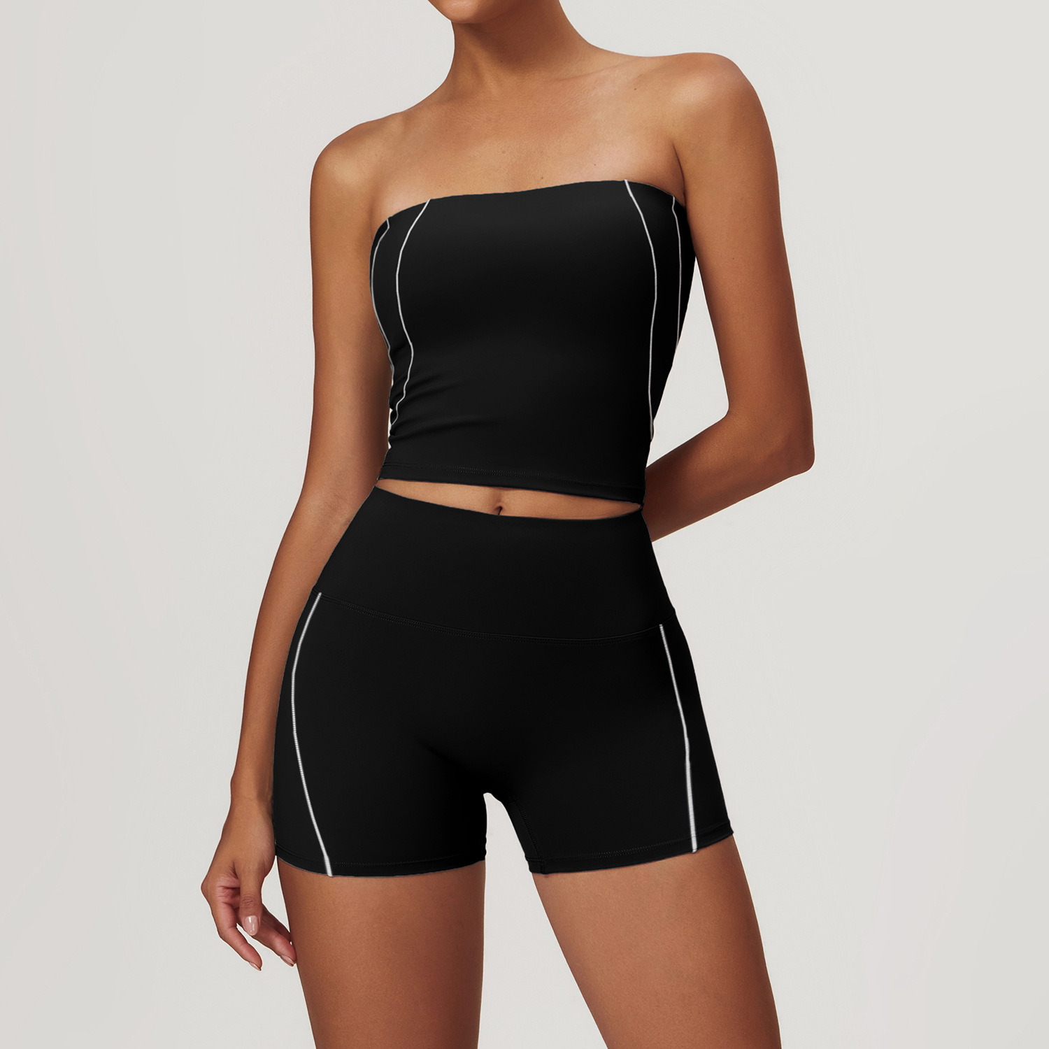 Nude Strapless Big Backless Yoga Non-Slip Raglan Sports Running Inner Outer Fitness Top