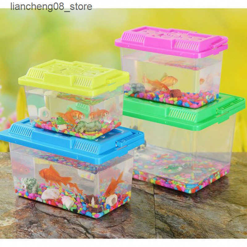 Other Pet Supplies Small turtle feeding box white fish tank hand-held crawler tank small box plastic crawling pet box transparent turtle tank L240910