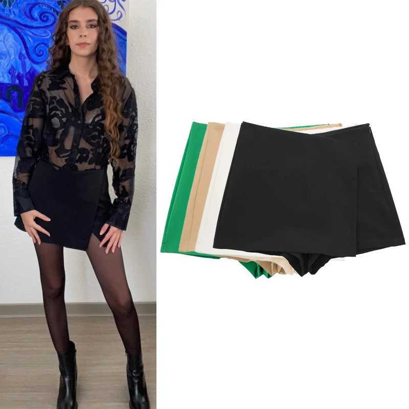 TR Women Shorts Skirts High Waist Asymmetric Shorts Skirts Black Mini Skirt Shorts Woman Shorts Spring Autumn Fashion ShortsXJ241221