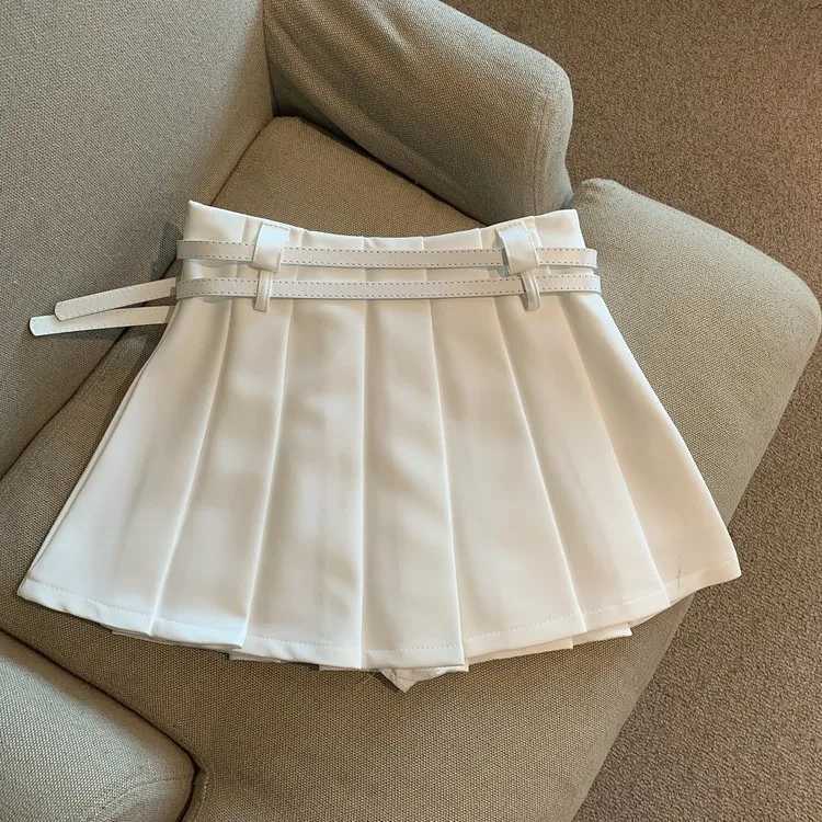 Women Pleated Mini Skirt with Dual Heart Belt for Teen-girl High Waist Tennis Skirt Preppy Summer Y2K OutfitXJ241221