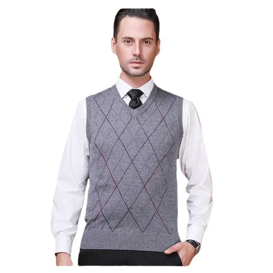 Autumn New Mens Wool Sweater Pullover Sleeveless Basic Knit Vest Casual Fashion V Neck Striped Plus Size 3XLXJ241221