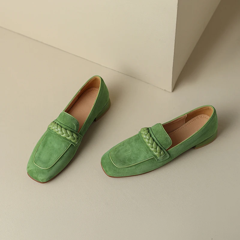 AIYUQI Style Square Toe Thick Heel Mid-mouth Single Shoes Women's Flat Shoes Low Heel Loafers